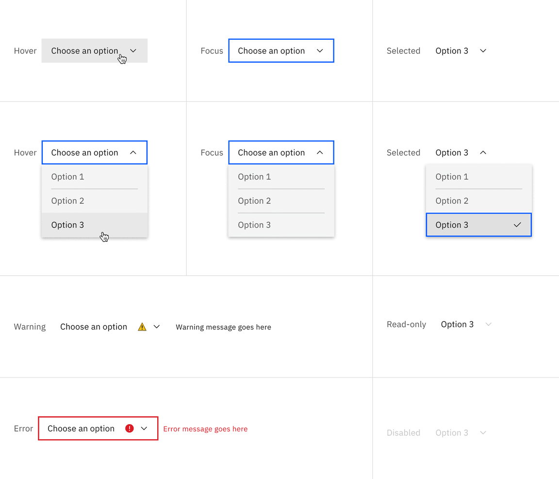 Inline dropdown states